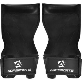 AQF Weight Lifting Hand Grips with Wrist Support – Anti-Slip Rubber Multi-Grip Straps/Hooks, Heavy Duty Gym Straps for Deadlifts, Pull-Ups, Powerlifting & Strength Training (Black, Small)