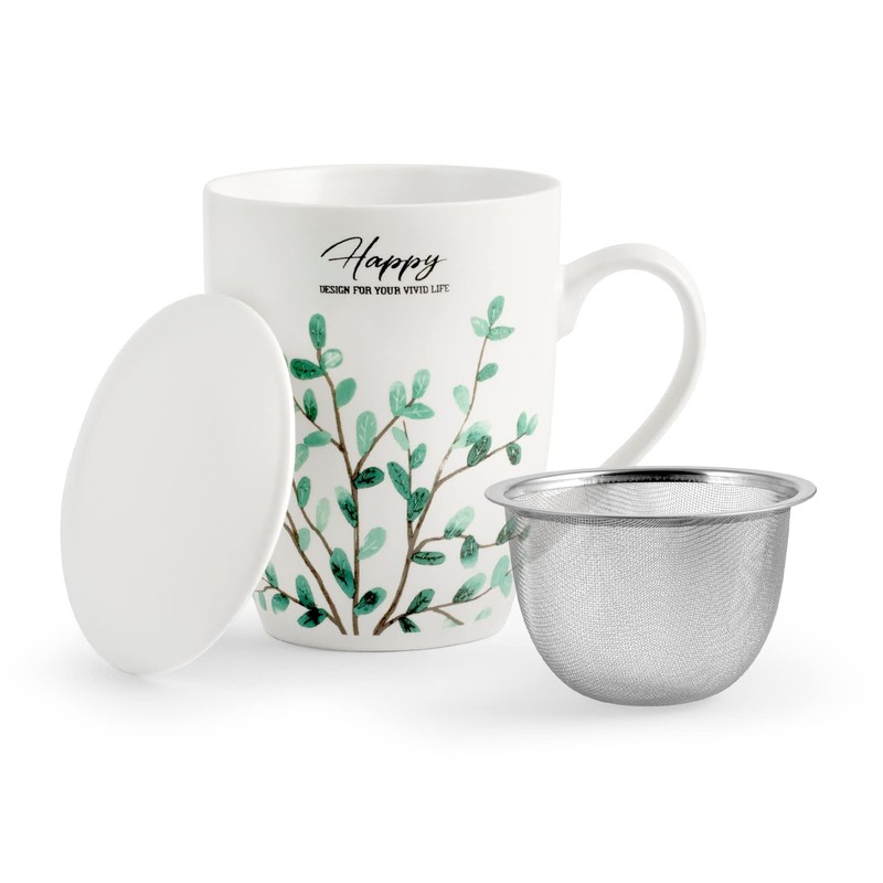 H&H Botanic Tisaniera, New Bone China, Decori Assortiti, Filtro Inox,