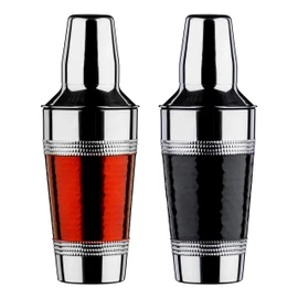 Premier Housewares Cocktail Shaker with Hammered Red Band - Stainless Steel