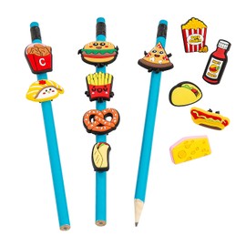3/4" Fun Foods Themed Rubber Pencil Charms Assortment - 24 Piece