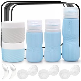 Silicone Travel Bottles 2 3 oz 90 60 40 ml Travel Jars Containers for Toiletries 5 Pack Lotion Liquid Creams Leak Proof TSA Approved Traveling Set Shampoo Body Wash Gel Makeup Skincare Men Women Wave