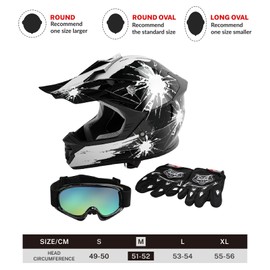 TCT-MOTORPARTS DOT Youth Kids Motocross ATV Helmets Offroad Street Dirt Bike Go-Kart BMX MX Full Face Helmet Black w/White Fireworks Medium Size