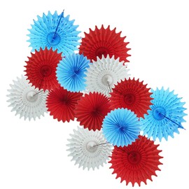 Dr Cat in The Hat Birthday Party Decorations/Sports Theme Birthday/Thing 1 Thing 2 Baby Shower Decorations/Airplane/14pcs Blue White Red Tissue Paper Fans