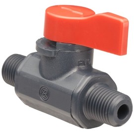 Asahi America - 1077002 Labcock PVC Ball Valve, Inline, Unibody, Lever, 1/4" NPT Male