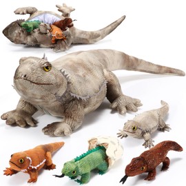 Lenwen 5 Pieces Bearded Dragon Lizard Plush Toy Set 26 Inch Bearded Dragon Stuffed Animal with 4 Baby Lizards, Simulation Iguana Plush for Boy Girl Birthday Pet Party Favor