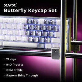 HITIME XVX Butterfly Shine Through Keycaps, Love Theme Cute Custom Keycaps, Blank OEM Profile IMD Translucent Key Cap, Anime Style, for MX Switches Mechanical Keyboard, Silver（Only 21 Keys