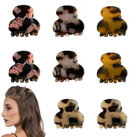 8Pcs Mini Tortoiseshell Hair Claw Clips - Multicolor 1.2 Inch Extra Small Claw for Thin Thick Hair Leopard Floral Printed Acrylic Hair Claw Clips for Girls and Women (Dark color - 8Pcs)