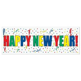 Beistle 1-Pack Happy New Year Sign Banner, 5-Feet by 21-Inch