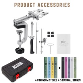 RUIXIN PRO RX-009 Professional Knife Sharpener with 9 Whetstones, 360° Rotation Flip Design Fixed-Angle Stainless Steel Kitchen Chef Knife Sharpening Kit Abrasive Holding System Tools