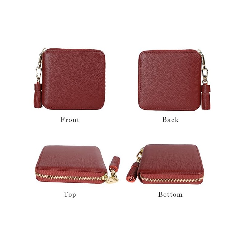LIZDAYS Women's Bi-fold Wallet, Genuine Leather, Round Zipper, Camel