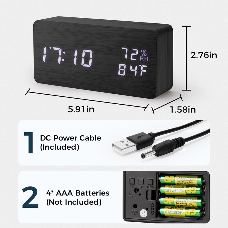 Virklyee Wooden Digital Cube Alarm Clock with LED Temperature Display,