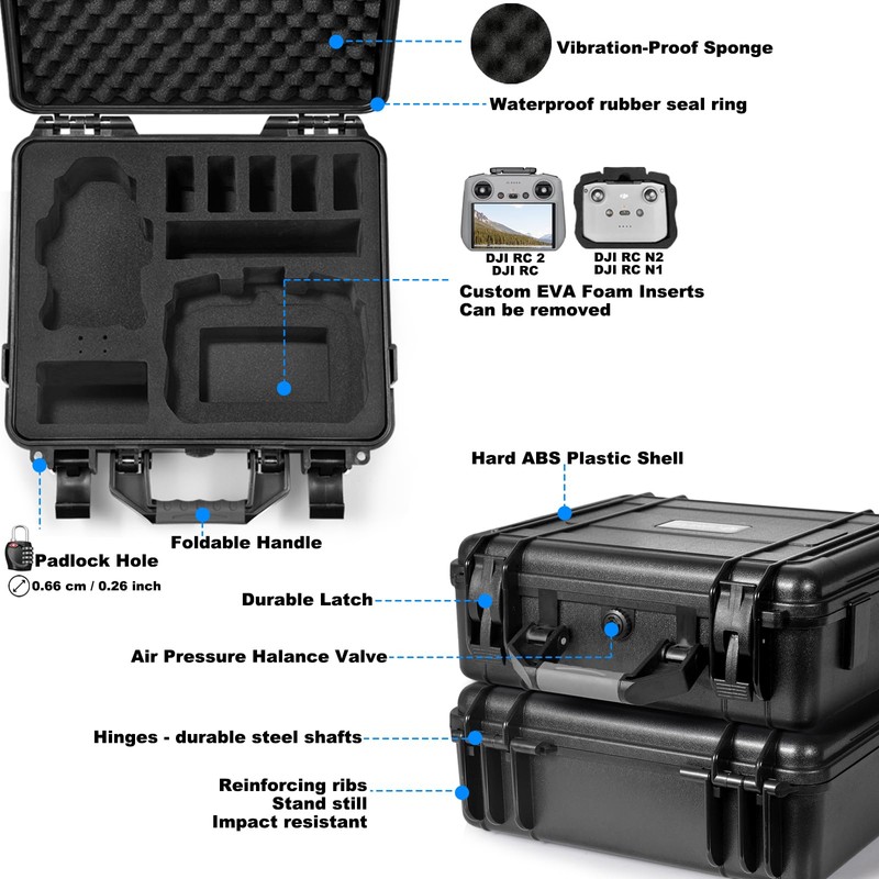 Lekufee Waterproof Hard Case for DJI Mini 4 Pro,Mini 3