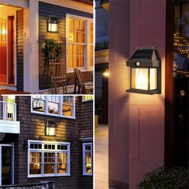 Solar Vintage Wall Light for Outdoor Spaces – Black Wall-Mounted LED Lamp with Motion Sensor for Porch and Patio