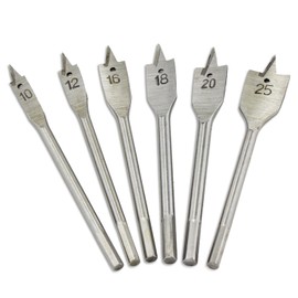 Aussel 6PCS Wood Flat Drill Bits Set 10,12,16,18,20&25mm Woodworking Hole Cutters Tools