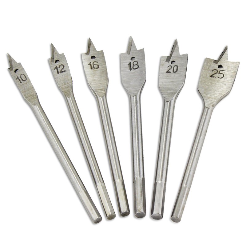 Aussel 6PCS Wood Flat Drill Bits Set 10,12,16,18,20&25mm Woodworking Hole