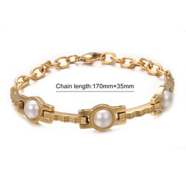 VISSEN Stretch Women's Tennis Sweet Water Pearl Bracelet Stainless Steel Chain Girls Zirconia Pearl Jewellery Bracelets Chunky Stacking Wide Gold-Plated Bracelets, Stainless Steel