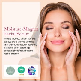 Suero facial hidratante con aceite de bakuchiol + escualano, alternativa vegetal al retinol, cuidado de la piel antienvejecimiento diario para mujeres y hombres, todo tipo de piel, vegano, 1 onza