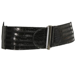 TFJ Women's Elastic Fashion Belt Hip Waist Metal Buckle Xs S Black Brown Gold (Black)