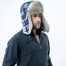 HEYANN Winter Trapper Hat,Warm Faux Fur Aviator Hat,Russian Trooper Hunting Ski Hat with Ear Flaps for Men & Women(Bluegrey,L)