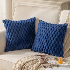 Mandioo Pack of 2 Navy Blue Super Soft Plush Decorative Cushion Covers 18x18 inch 45x45 cm Wool Velvet Throw Pillow Covers cases Faux Fur fluffy Couch Sofa Bed Livingroom