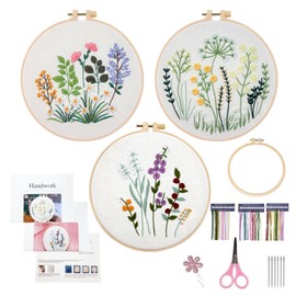 Hanlintk Embroidery Kit for Beginners Embroidery Kit with Flower Pattern and Plants with 1 Embroidery Hoop, Instructions and Tools, Cross Stitch Kit for DIY Art
