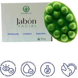Jabón Facial de Espirulina 100g, Limpiador Facial Natural Orgánico para Cara, Piel Grasa, Exfoliante e Hidratante, Jabón de Cara en Barra con Ingredientes Naturales.