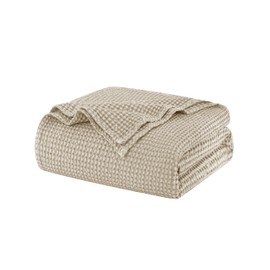 Talasily 100% Cotton Blanket Queen Size for Bed - Lightweight & Breathable All Season Bedding -Soft Waffle Weave Blanket,Machine Washable,Oatmeal,90x90 Inches