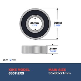 XiKe 2 Pcs 6307-2RS Double Rubber Seal Bearings 35x80x21mm, Pre-Lubricated and Stable Performance and Cost Effective, Deep Groove Ball Bearings.