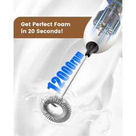 Frother Wand Rechargeable, USB Charging Milk Frother Handheld Powerful Coffee Frother for Coffee Latte, Cappuccino, Mocha, Macchiato, Frappe and Protein Powder -White