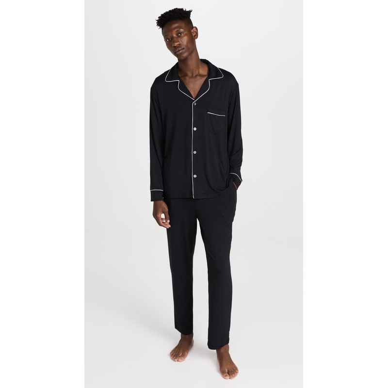 Eberjey Men's William Modal Long PJs, Black/Ivory, M