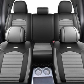 Seat Cover Custom For 2009-2022 Ford F150 Truck Custom PU Leather Front+Rear Set - Color: Black&Grey, Year: 2015-2024