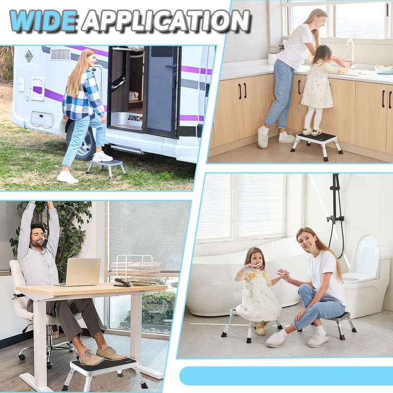 Double Elite 3 Levels Adjustable Folding One Step Stool, Safer