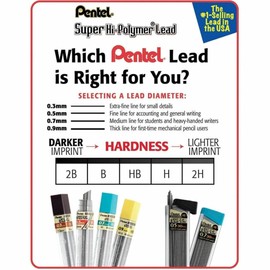 Pentel C25BPHB3K6 Super Hi-Polymer Lead Refills, 0.5mm, HB, Black, 30/Tube, 3 Tubes/Pack