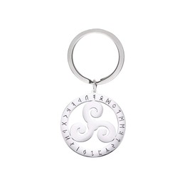 Dreamtimes Viking Keyring Stainless Steel 24 Nordic Runes Keyring Odin Symbol Viking Irish Celtic Knot Keyring for Men Women Viking Amulet Jewellery, triskele