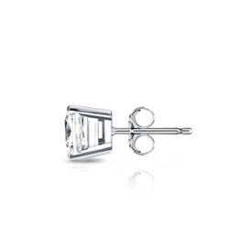 14k White Gold Cushion Diamond Simulated Cubic Zirconia Men SINGLE STUD Earring 4-Prong(3/4ct,Excellent Quality)