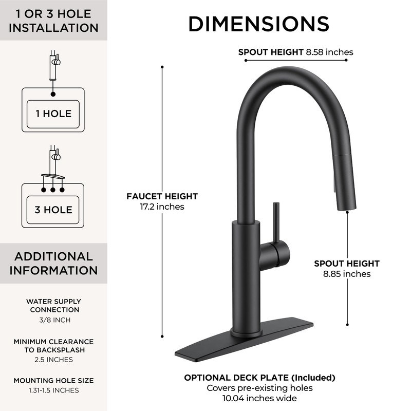 FORIOUS Kitchen Faucet with Pull Down Sprayer, Classic Matte Black,