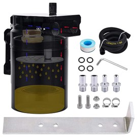 SPEEDWOW Universal Oil Catch Can Tank Filter Baffled With Hose Kit, 300ML(Black)