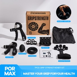 7PCS Grip Strengthener Kit, 2 Adjustable Forearm Strengthener, 1 Storage Bag,Finger Stretchers, Grip Ring, Stress Relief Ball, Finger Exercise, User Manual, UK Hand Gripper