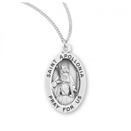 HMH Religious St. Apollonia Sterling Silver Oval 0.9" Medal,  Gift Box,  18" Chain, US Made