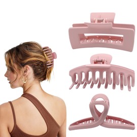MORIKOKI Pink Jumbo Claw Clips, Large Hair Clips for Thick/Thin Hair, Strong Hold Nonslip Banana Hair Clips for Women Girls, 3 Count
