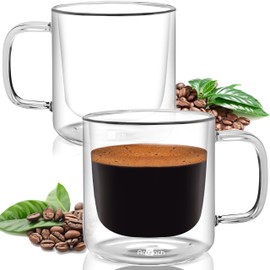 Aquach 2-Pack Double Walled Insulated 8oz Glass Coffee Mugs with Handle - Ideal for Espresso, Latte, Americano, and Cappuccino