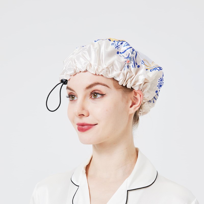 LONGDONG HOMEONE Shower Caps For Women Reusable Waterproof,Satin Lined Large