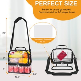 Busiuw Clear Lunch Bag for Work- Double-Deck Reusable Clear Lunch Bag Women and Men Clear Work Lunch Bag with Adjustable Shoulder Strap - for Picnic, Beach, Work, School (Perfect Size for 2-4 People)