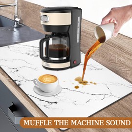 White Dish Drying Pad 23.6"x15.7" Drying Mat with Non-slip Rubber Backed Hide Stain Anti Absorbent Heat Resistant for Kitchen Counter Bathroom Drying Mat Easy to Clean Coffee Machine Dish Rack (White)