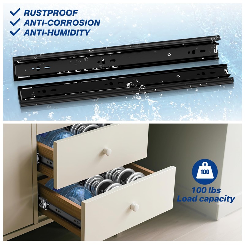Ubisin Full Extension Ball Bearing Drawer Slides 20 Inch Side