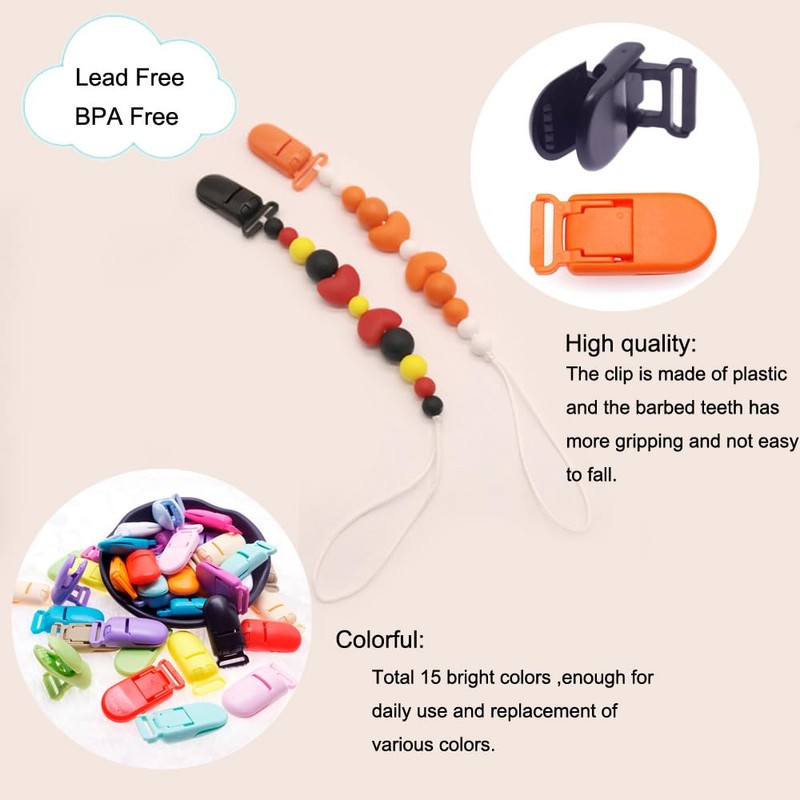 15Pcs Pacifier Clip Holder Plastic Baby Binky Clips for DIY