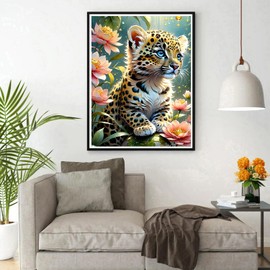 DPHERO DIY Tiger Diamond Painting Kits for Adults,5D Flowers Diamond Art Kits for Beginners,Round Full Drill Baby Tiger Diamond Painting Art,DIY Painting by Numbers Diamond Art Painting 12x16 inch