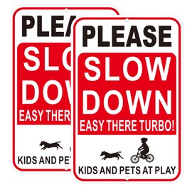 2Pack Please Slow Down Sign, 18x12 Inches Kids and Pets at Play Safety Signs, Reflective Aluminum