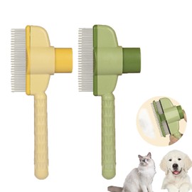 Hfpengzan 2Pcs Pet Hair Removal Comb Flea Comb, Cat Dog Hair Removal Tool for Cat Brush with Release Button, Self-Cleaning with Long & Short Stainless Steel Metal Teeth for Shedding