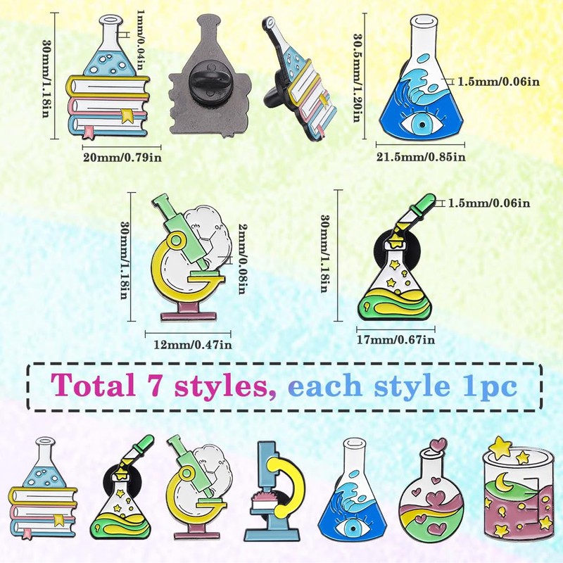 SUNNYCLUE 1 Box 7Pcs Science Pins Chemistry Pins Bulk Metal